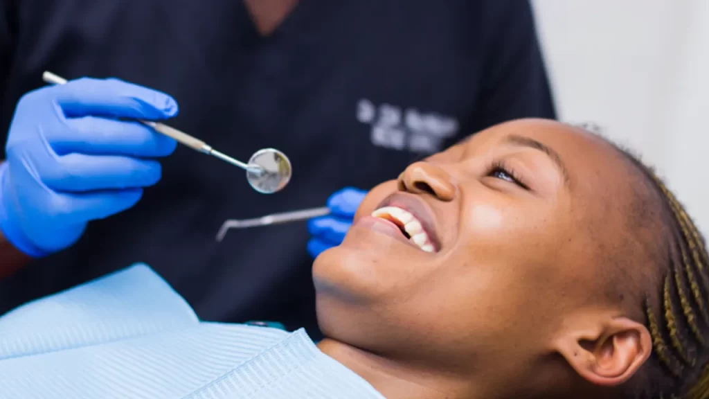 Woman smiling at the dentist